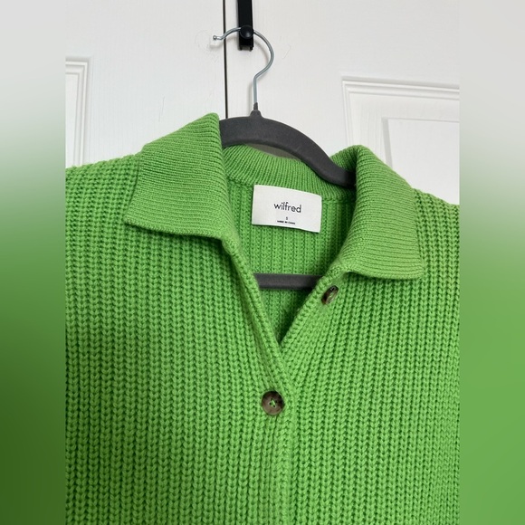 WILFRED CLAUDETTE LIME GREEN 100% MERINO WOOL CARDIGAN SMALL - Picture 5 of 7